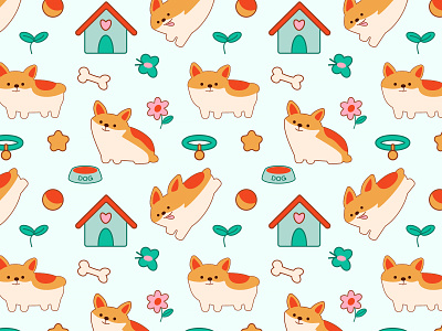 Vector seamless pattern DOG animals character corgi design dog pattern pets seamless shop vector
