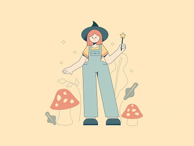 A little magic character design flat girl illustration magic vector