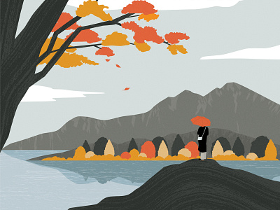 Before I Met You autumn girl illustration landscape leaves love met mountain waiting