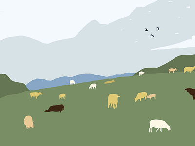 牛羊下山 illustration landscape mountain nature sheep sky