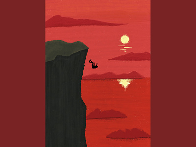 Falling from the cliff cliff fall illustration landscape sunrise sunset