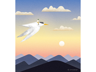 Big Bird bird fly illustration landscape mountain sky sunset