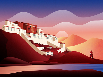 Tibet - Potala Palace china illustration landscape mountain tibet
