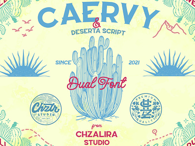 Caervy and Deserta font duo badgedesign branding creativemarket desert displayfont font graphic design handmade lettering ligature logo script