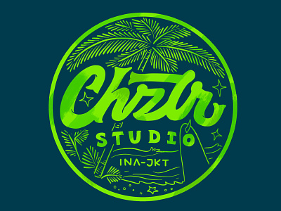 Chzlr badge logo design adventure badge badgedesign beach branding coconut design font illustration lettering ligature logo waves