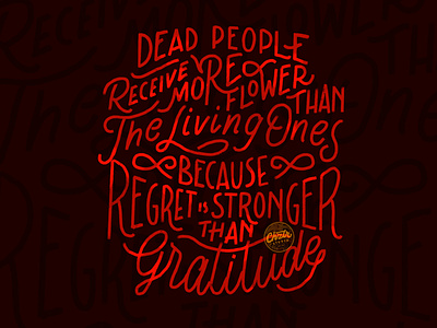 Regret Stronger than Gratitude badgedesign branding calligraphy dead design designbyhumans font handmadefont illustration lettering logo procreate shirt typography zombie