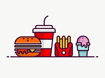 Fast Food Icon burger fast food food fries ice cream icon illustration soft drink