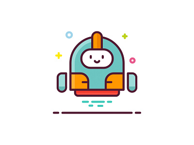 Hello from Robi! icon illustration robot rocket