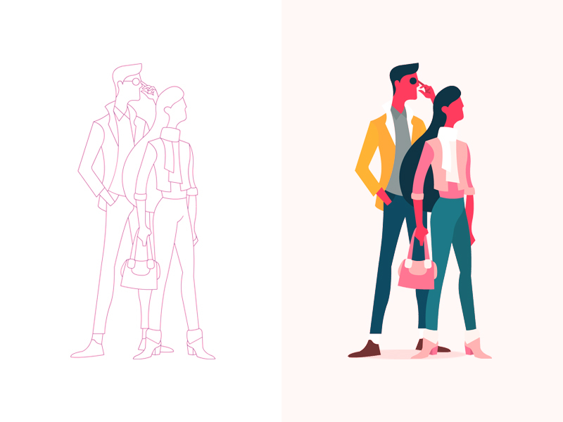 Couple couple drawing female male vector