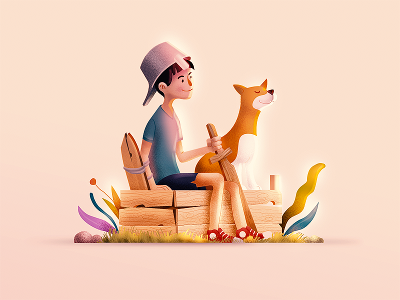 Good fellas friends drawing dog child style istanbul porject colour illustration character design