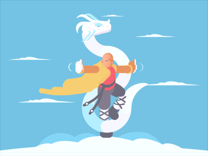 Monk Summon Dragon - Marathon GIF 6/30 animation character animation chi clouds dragon flat monk power sky