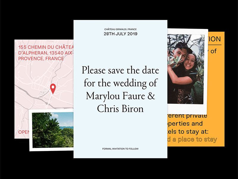 Save the date site accommodation animated animation design france gif invitaion layers layout map polaroid print ui website wedding