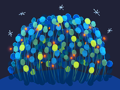 Glowsticks bush cartoon complementary glow glow in the dark moonlight night palette plant stars tree yvan duque