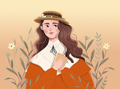 The reader 2d animation beautiful book branding character clothes design flat flowers girl hat illustration nature plants read reading vector video vintage