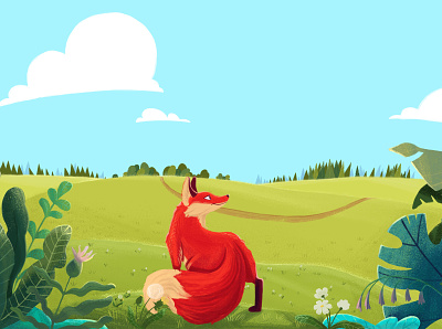 Wild and free 2d animation cartoon design fox illustration landscape little looking nature plants prince search sky trees