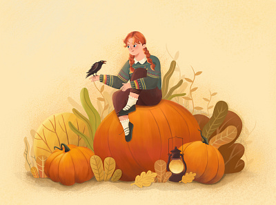 Autumn Mood 2d animation character design flat girl helloween illustration nature plants pumkin vector video