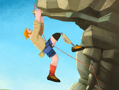 Keep Fighting 2d animation boy character climbing design illustration man rocks vector