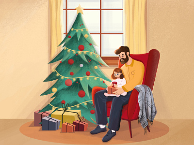Christmas gifts 2d animation boy character christmas design father girl illustration kids kids illustration nature tree
