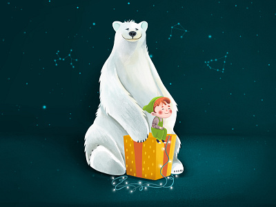 Polar Bear With Elf 2d animation bear boy character elf illustration nature vector
