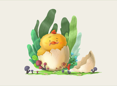 Easter chick 2d animation branding character easter egg illustration plants ui