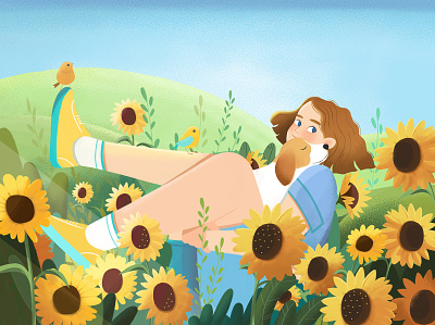 Sunflower Mood 2d animation branding character design dog flower girl illustration nature vector
