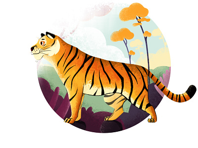 Cute tiger 2d animation character design illustration nature tiger vector wild