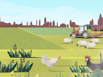 Landscape 4 2d 3d chicken sheep tractor village