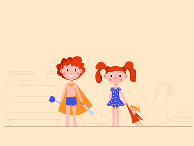 Children characters design 2d animation boy character child design flat girl hero room super sweet toys