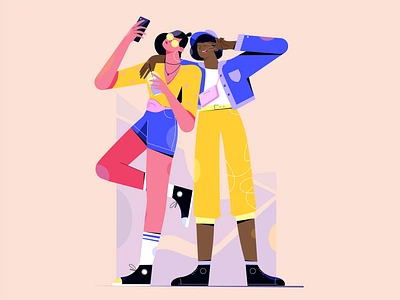 Friends selfie 2d animation branding character design flat friend girl girlfriend illustration phone selfie smartphone