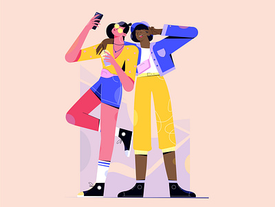 Friends selfie 2d animation branding character design flat friend girl girlfriend illustration phone selfie smartphone