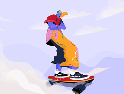 SKATER GIRL 2d animation city cloud color design flat girl illustration sale scateboard skater vector video yellow