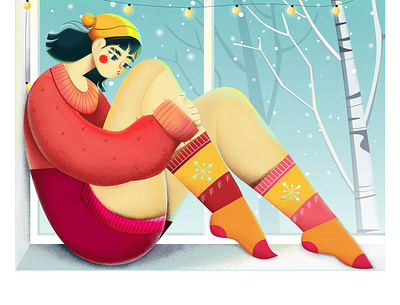 The Snow Girl 2d animation character christmas design flat girl illustration lights mood snow tree