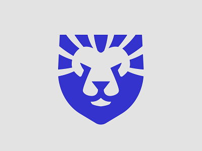 Blue Lion animal diaphragm face head icon illustration leo lion logo mark round shape shield design
