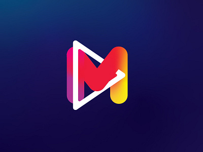 M + Play Button app blue colorful design icon logo design vector mark