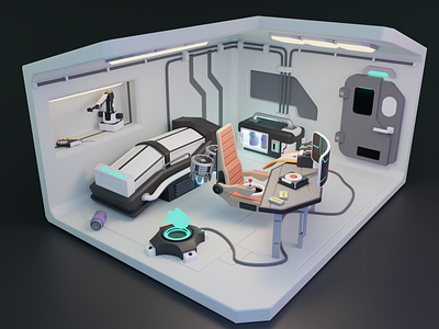 Sci-fi workplace 3d blender illustration isometric