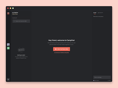 Campfire app branding dark design interface layout minimal simple ui