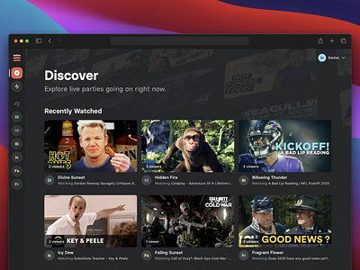 Campfire Discover app campfire dark design interface layout minimal simple streaming ui ux web