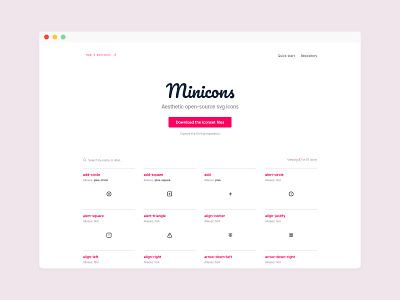 Minicons free icons iconset interface landing page minicons open source svg ui web website