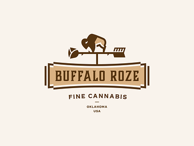 Buffalo Roze Logo bison branding buffalo cannabis logo logo design marijuana oklahoma rose weathervane