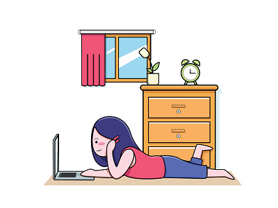 Work at home Vector Illustration character cute design flat girl graphic design home illustration work