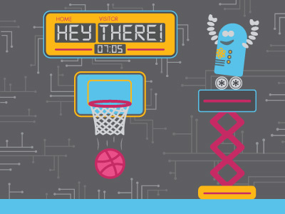 First Shot basketball hello dribbble illustration robots