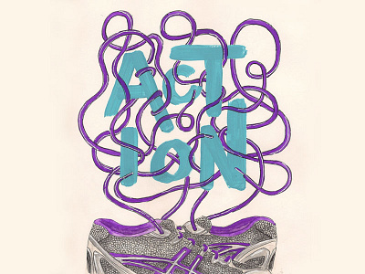 Action action asics gouache hand lettering knots painting running shoes shoelaces shoes squiggly watercolor