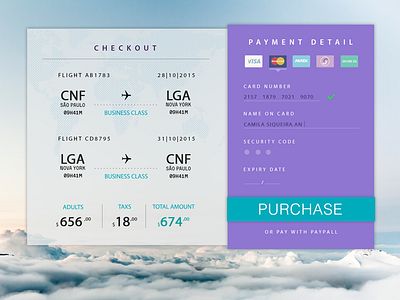 Flight Checkout card checkout dailyui flight pay payment trip