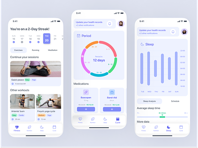 Woman Health App app app design fitness app health health app period period app redesign sleep tracker sleeping app track sleep ui ux womans health