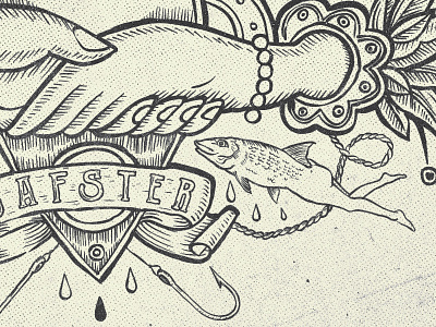 el jafster blood etching fishing halftone illustrator sea tattoo tee tshirt wip