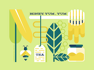 Honey Yum Yum & Tea bee design graphic design honey icon iconography illustration leaves tea vectors