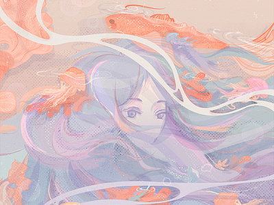 Wavy Waves design digital art dreams fish graphic design illustration jelly fish sea shark underwater vectors woman
