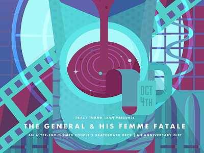 The General & His Femme Fatale adventure board coffee deck design hobby movie scifi skateboard space technology vectors