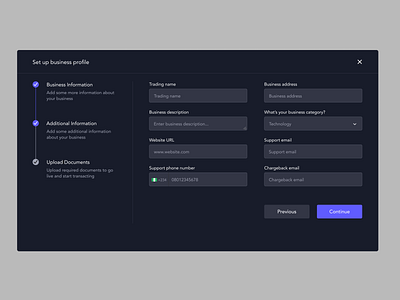 Setting up a business profile business clean form input modal progress form