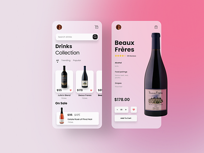 Wine Shop App alcohol animation app branding cards cart clean dashboard design graphic design illustration ios mobile profile shop typography ui ux vector wine